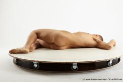 Nude Man White Laying poses - ALL Slim Short Blond Laying poses - on side Realistic